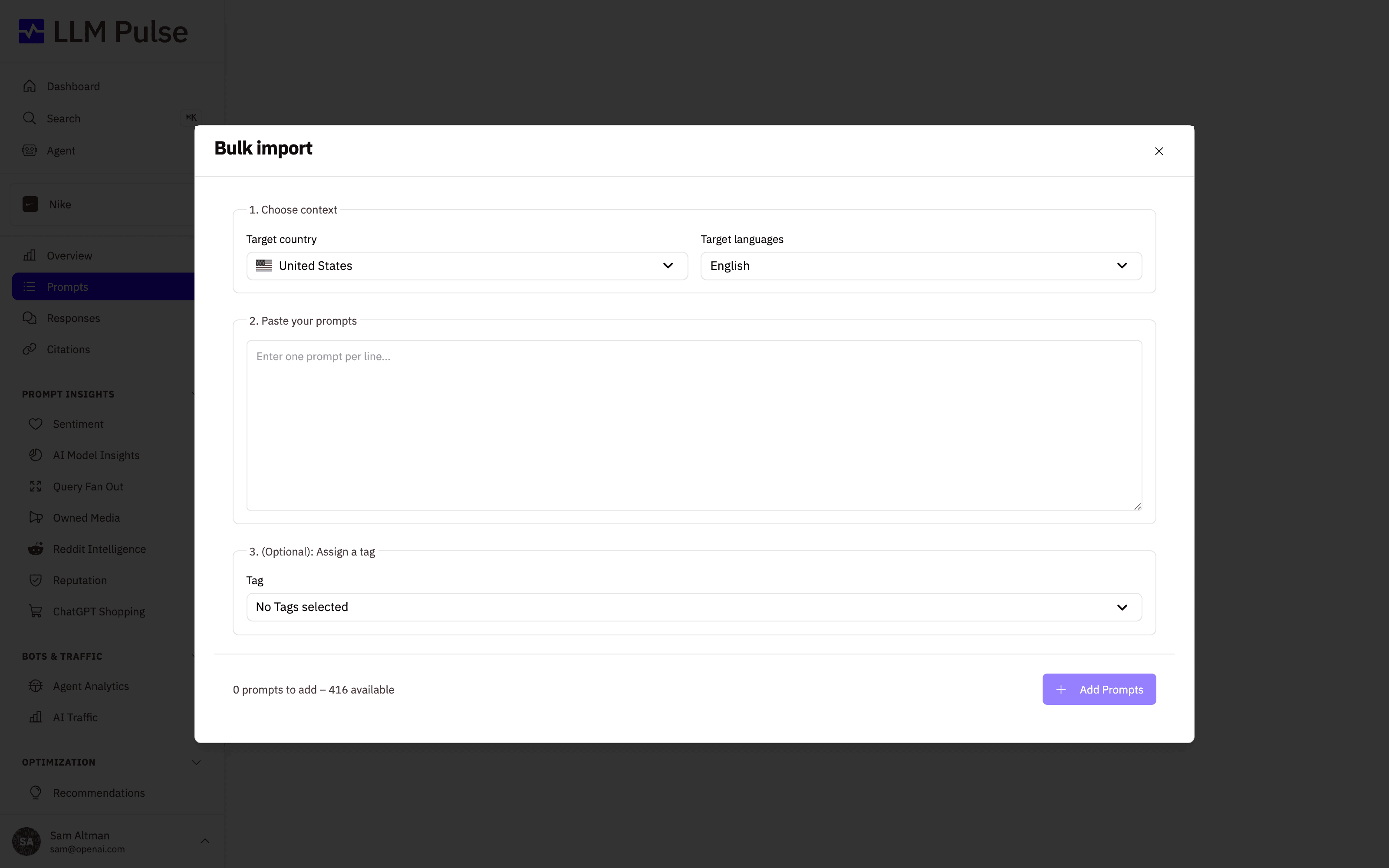 Bulk and manual prompt creation