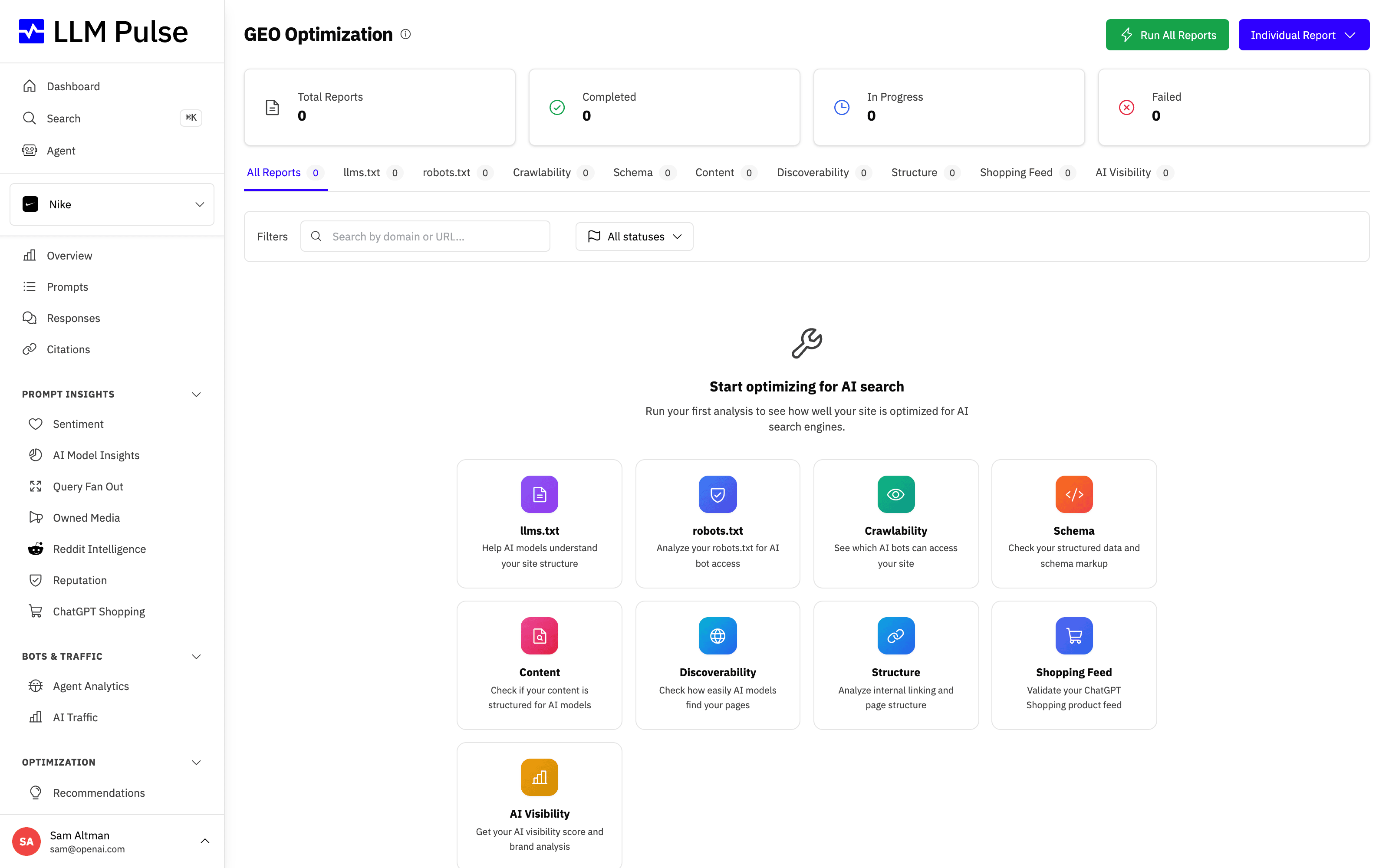 GEO Optimization workspace