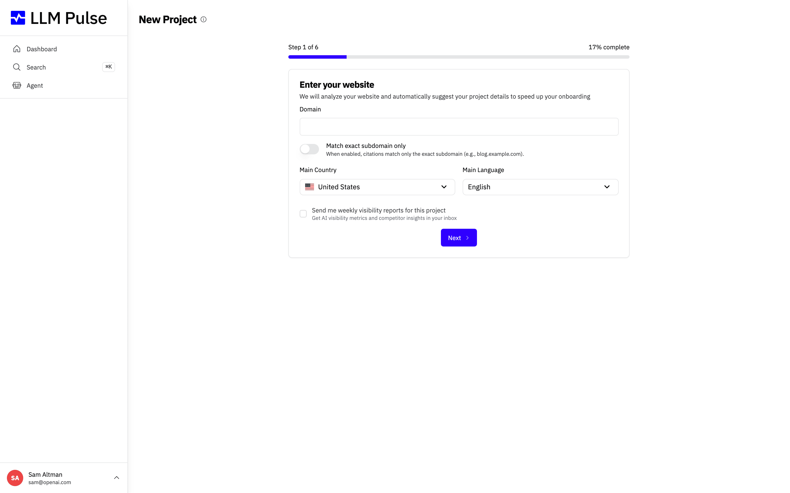 Suggested competitors during onboarding