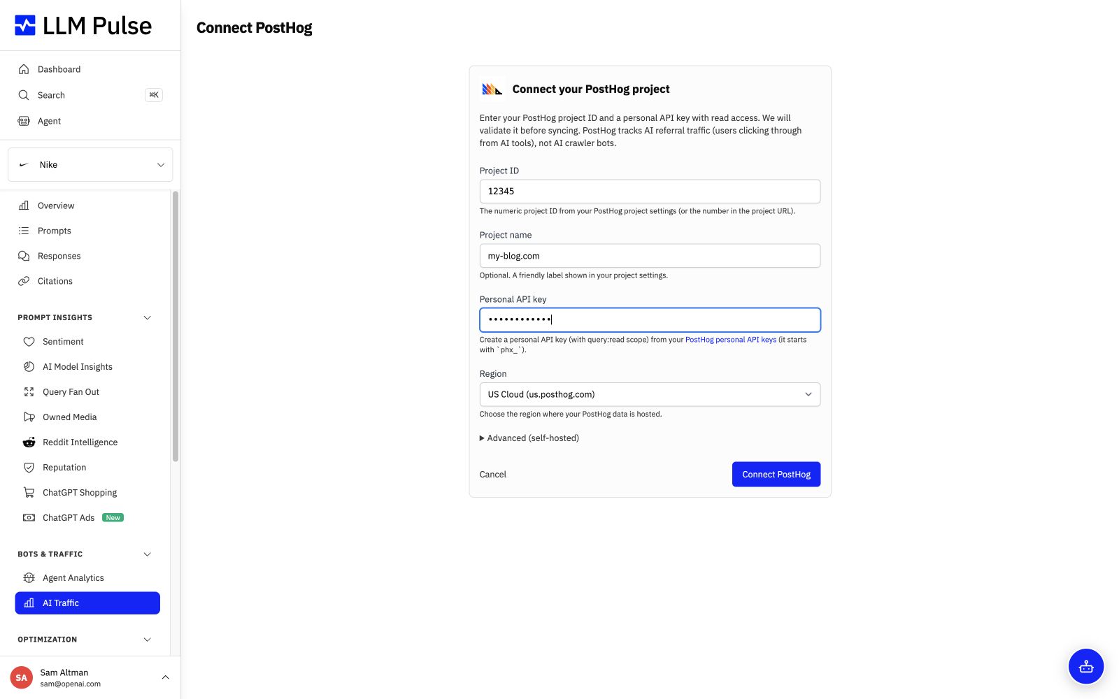 Connect PostHog to AI Traffic