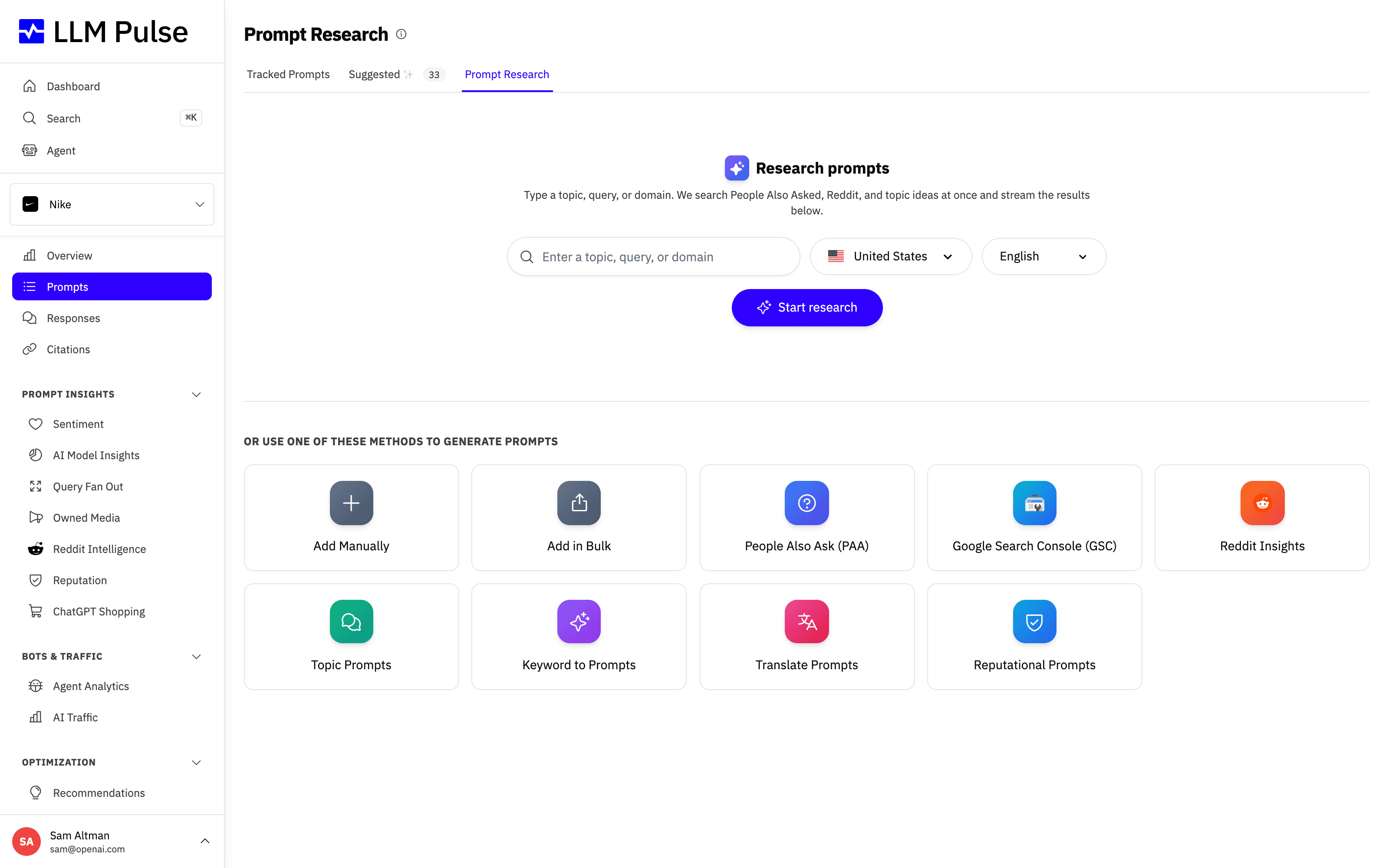 Research prompts from several sources