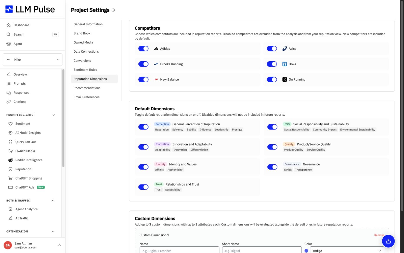 Custom reputation dimensions