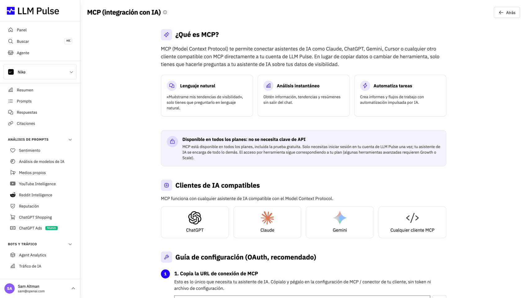 Conecta agentes de IA a tus datos de visibilidad con MCP