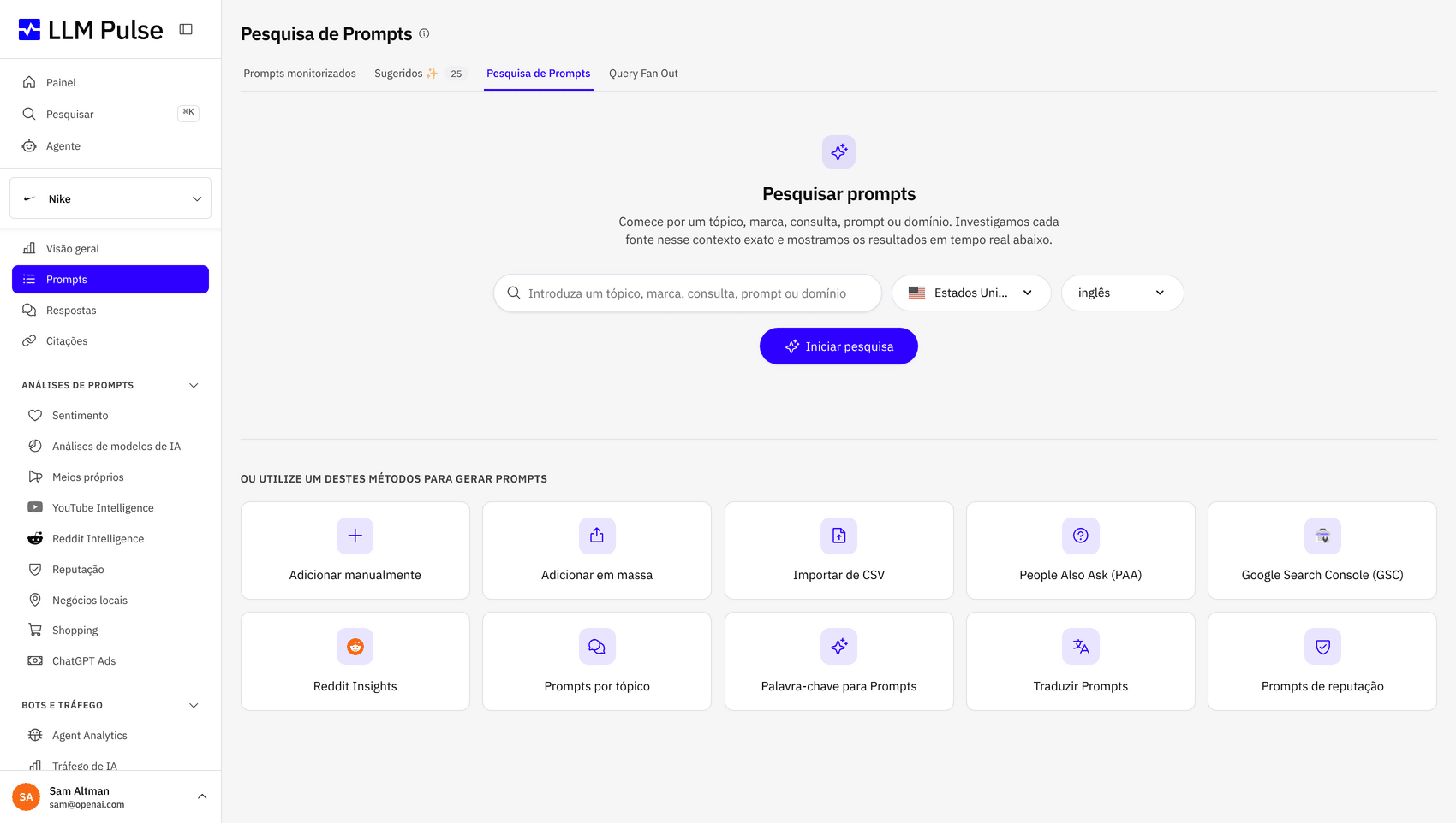 Gere ideias de prompts a partir do seu site com IA