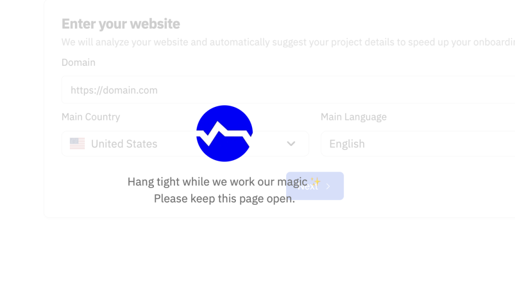 Processing screen with message: Hang tight while we work our magic