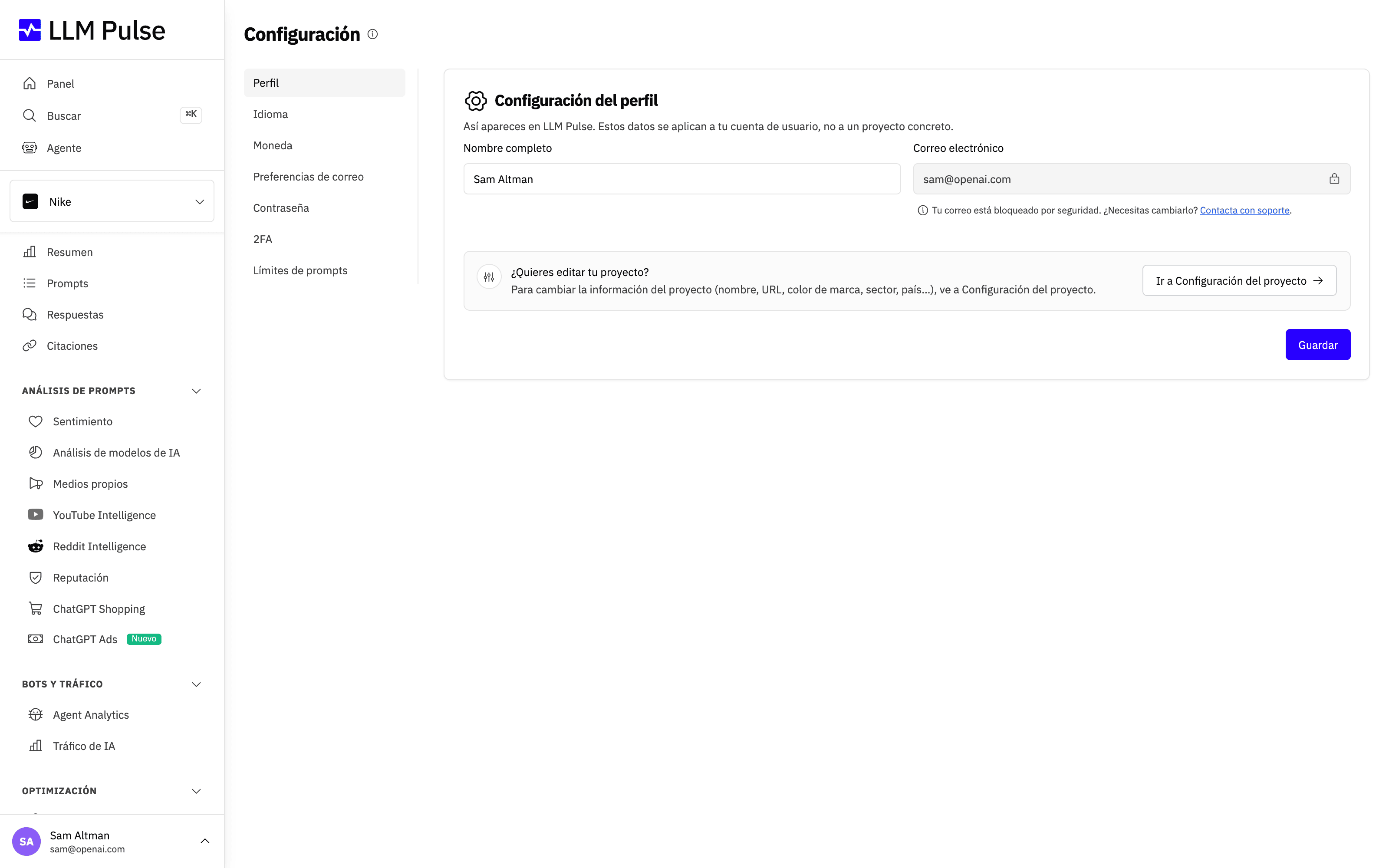 Configuración de la cuenta en LLM Pulse