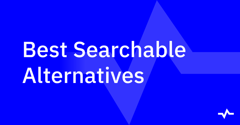 Blue title graphic reading “Best Searchable Alternatives,” with a geometric background and small white logo.
