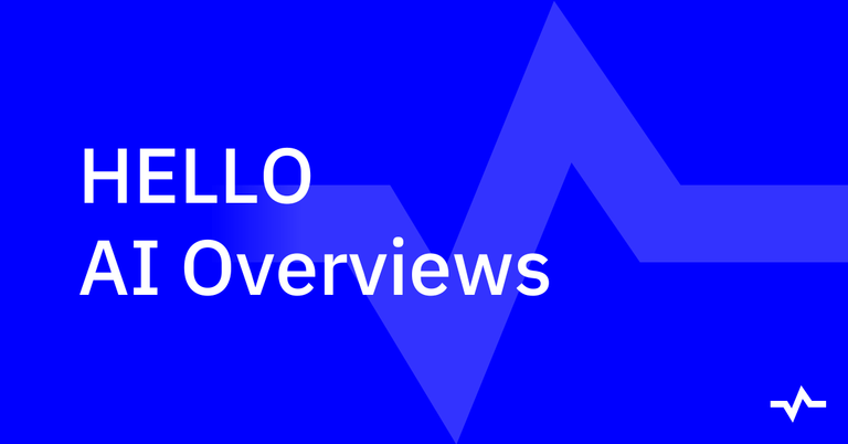 Blue title card reading “HELLO AI Overviews,” introducing a discussion of Google AI Overviews.