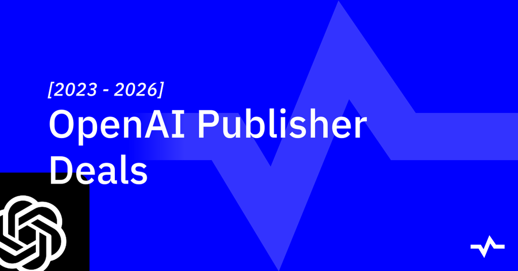 Title card reading “OpenAI Publisher Deals [2023–2026]” with the OpenAI logo on a blue background.
