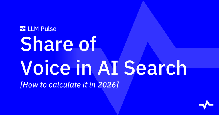 Blue LLM Pulse banner titled “Share of Voice in AI Search,” with the subtitle “How to calculate it in 2026.