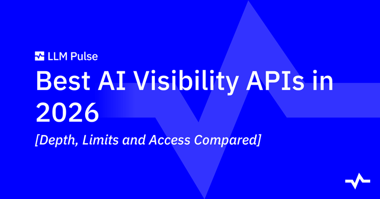 Title slide for LLM Pulse’s “Best AI Visibility APIs in 2026,” comparing depth, limits, and access.