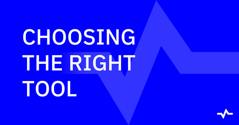 Blue graphic titled “Choosing the Right Tool,” with an abstract pulse line and small logo, introducing a tool-selection guide.