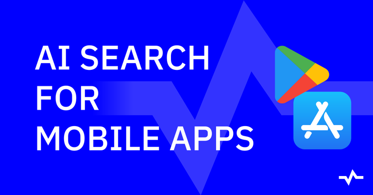 Title card reading “AI Search for Mobile Apps,” with Google Play and Apple App Store icons.